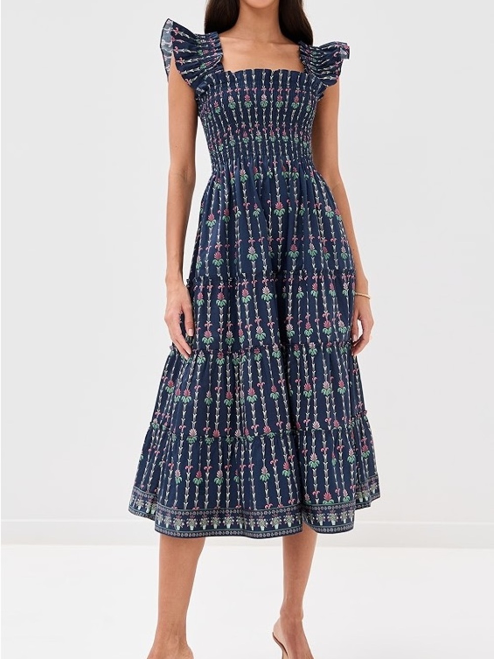 Hill House Navy Floral Smocked Midi Dress